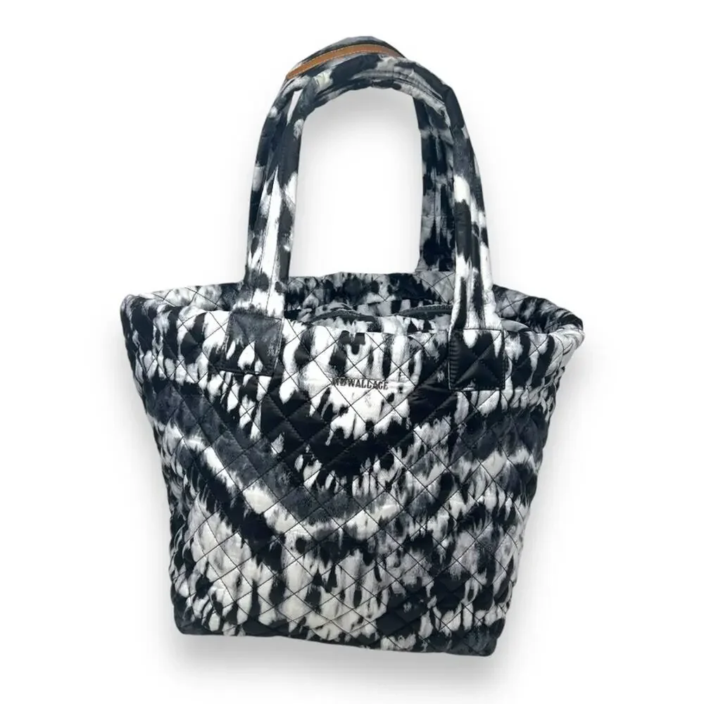 MZ Wallace Metro Tote in Wave Tie Dye Black Gray White Zipper Quilted Bag